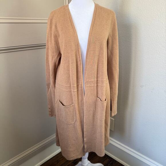 Talbots Cardigan Open Front Long Knit Sweater Camel Size M Cotton Modal Capsule - Picture 1 of 7